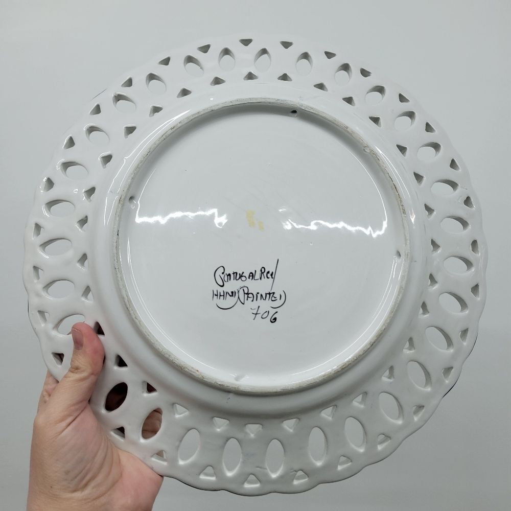 Hand-Painted Portuguese Pierced Vintage Plate – 12” - Picture 2 of 3